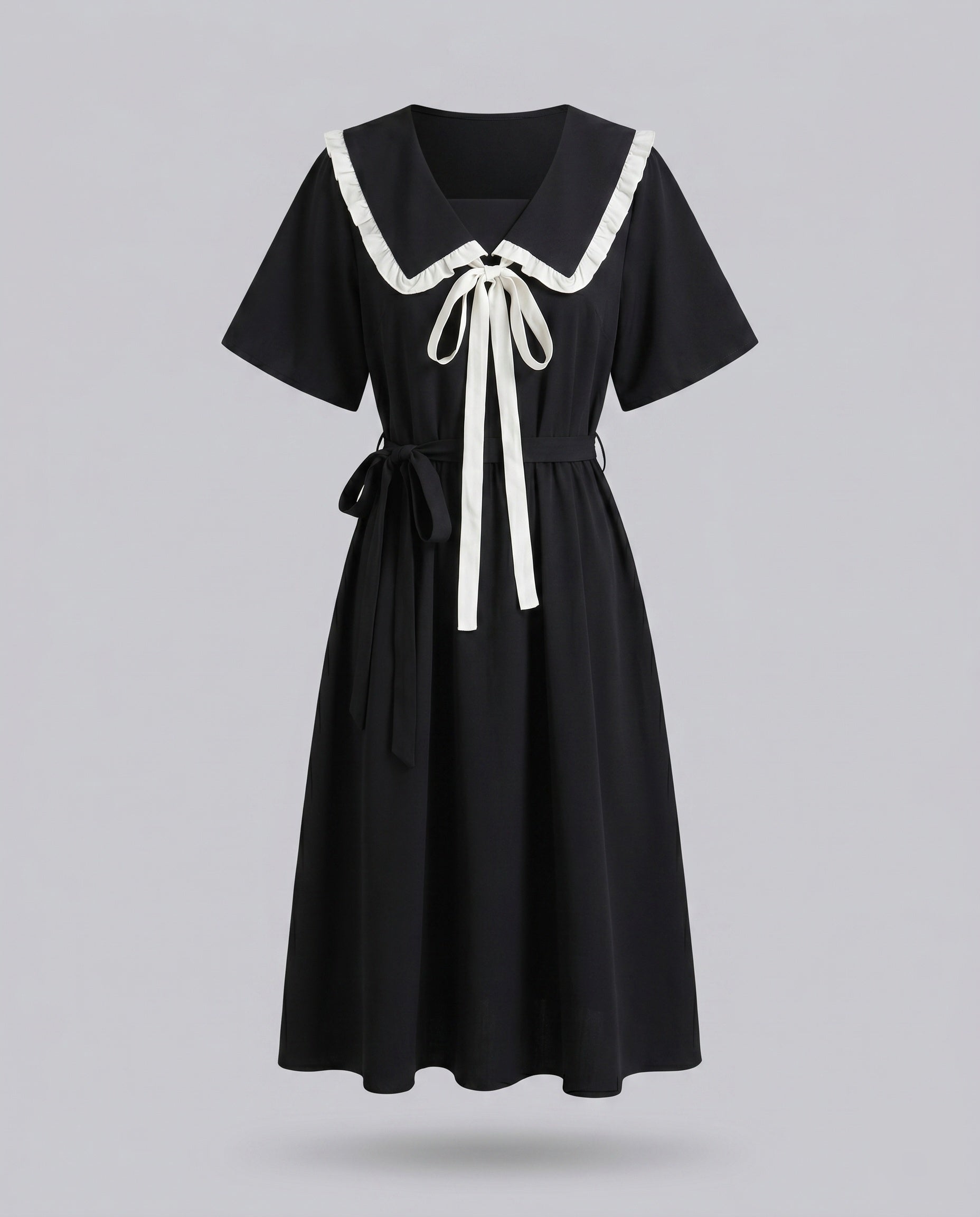 Women’s midi dress with contrasting ruffle details and fitted silhouette-Fashion Glam
