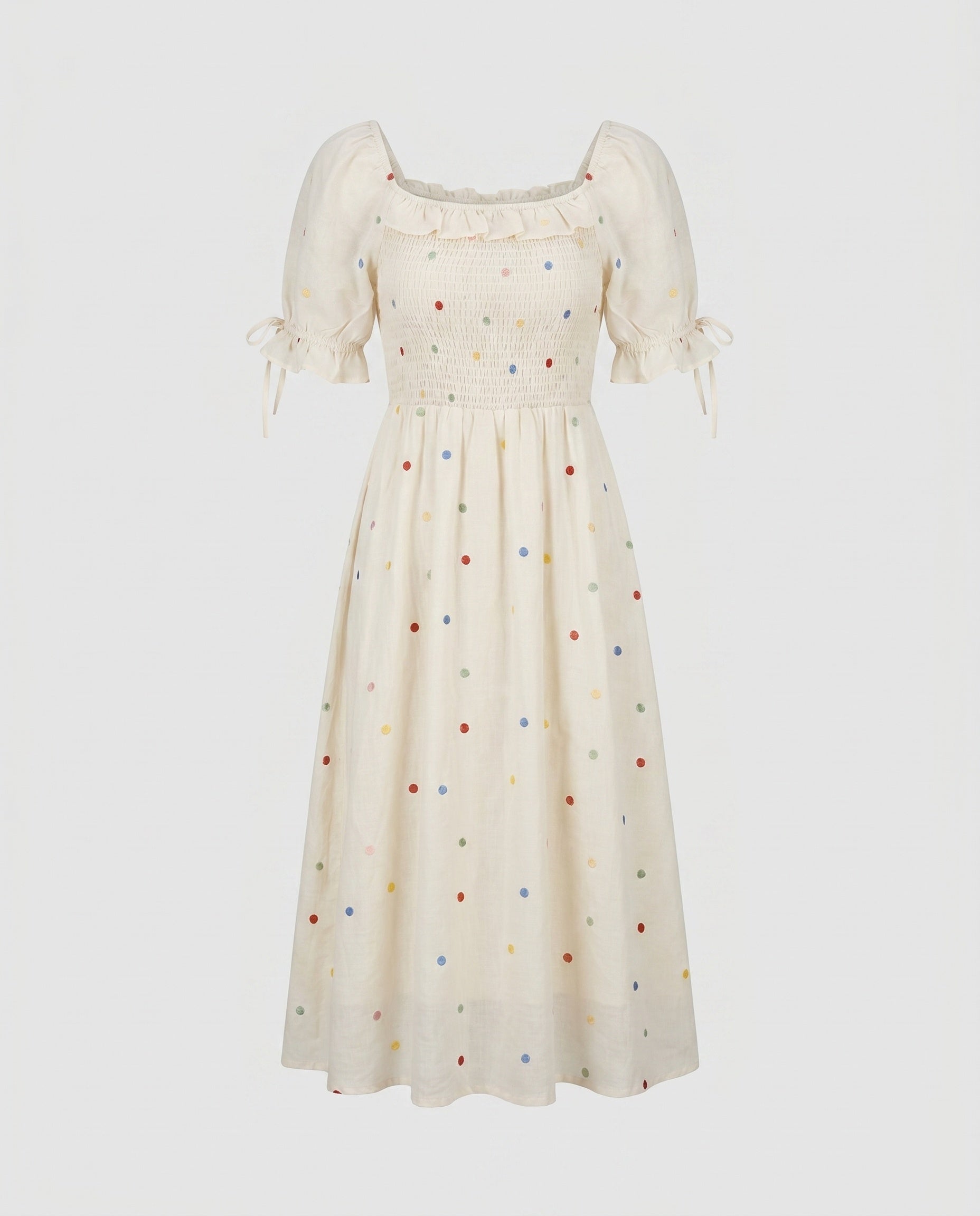 Women's Midi Dress with Delicate Ruffles and Nostalgic Pattern-Fashion Glam