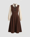 Women's midi dress with easy-care shirt blouse top and elegant stand-up collar-Fashion Glam