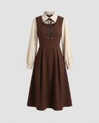 Women's midi dress with easy-care shirt blouse top and elegant stand-up collar-Fashion Glam