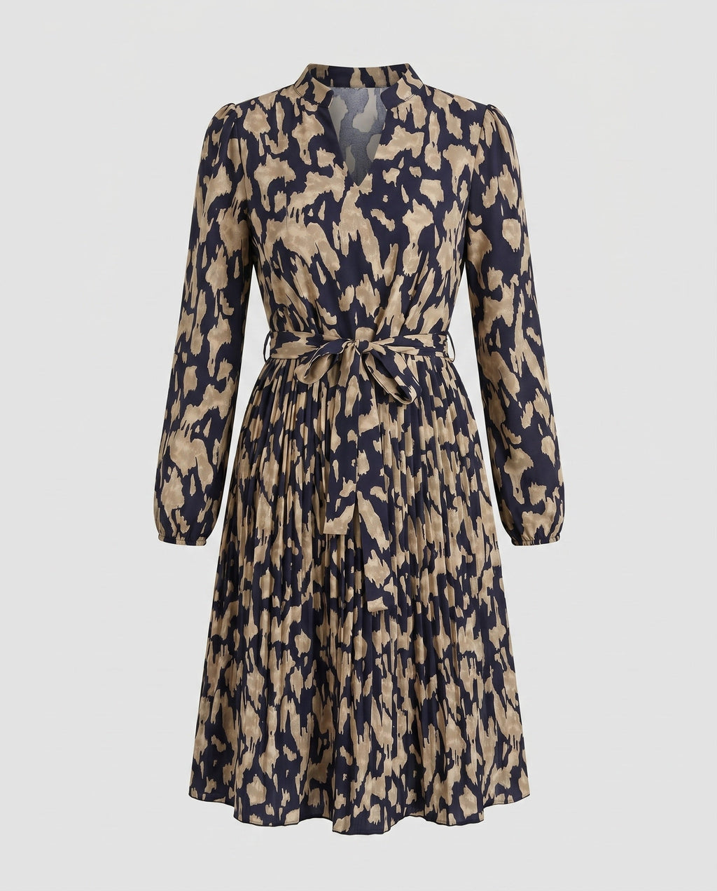 Women’s midi dress with elegant V-neck and trendy tie belt-Fashion Glam