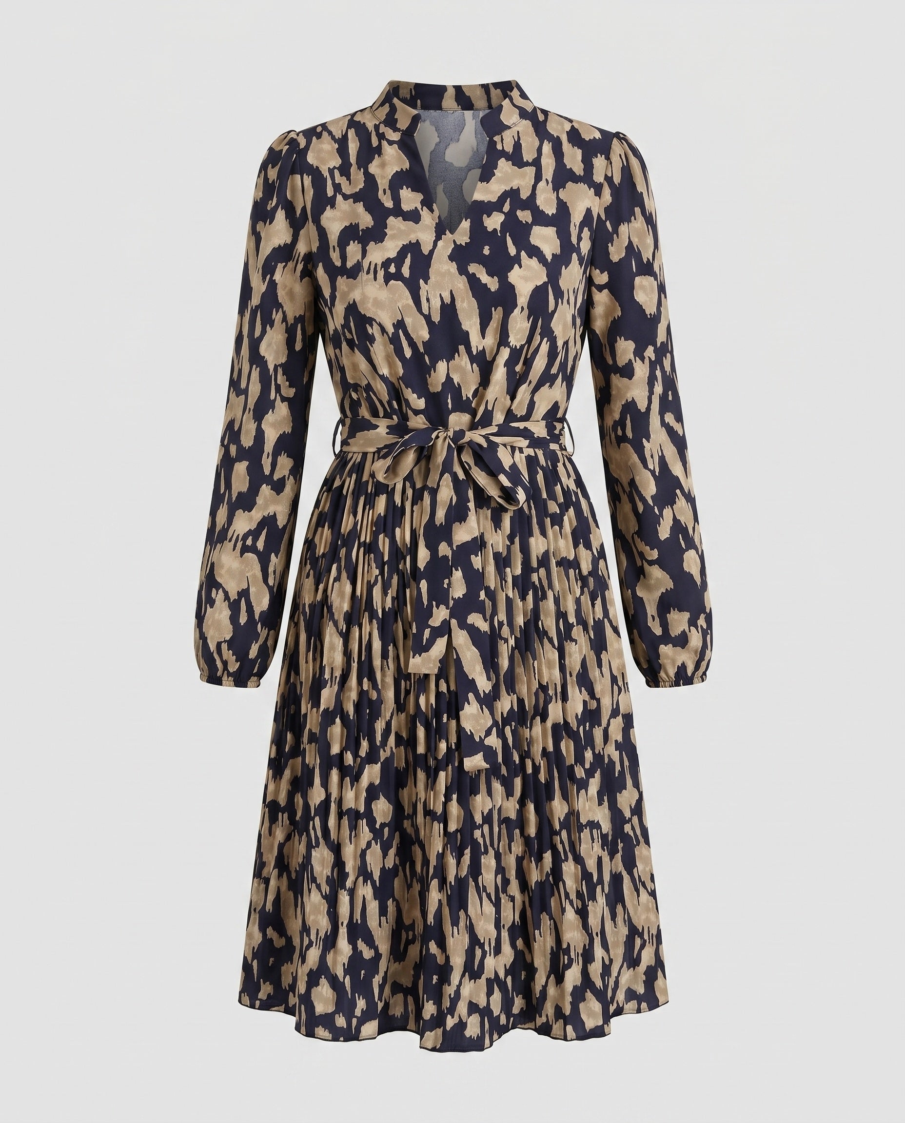 Women’s midi dress with elegant V-neck and trendy tie belt-Fashion Glam
