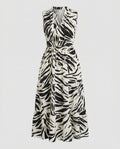 Women's midi dress with elegant ZAll Fashionra pattern and voluminous skirt-Fashion Glam