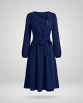 Women's midi dress with fitted cut and button details-Fashion Glam