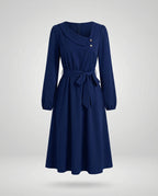 Women's midi dress with fitted cut and button details-Fashion Glam