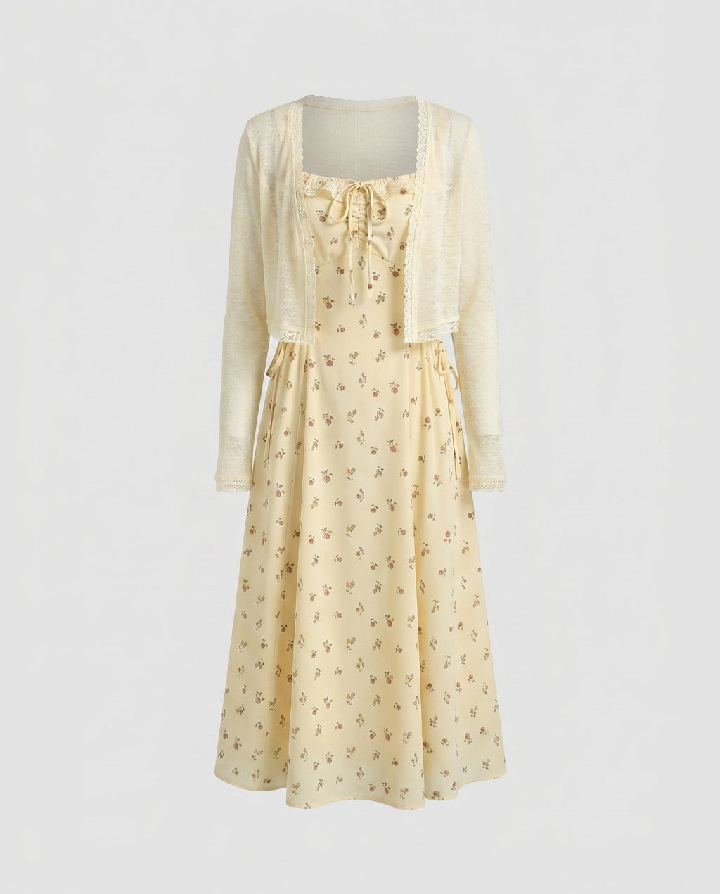 Women's midi dress with floral design and playful ruffles-Fashion Glam
