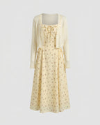 Women's midi dress with floral design and playful ruffles-Fashion Glam
