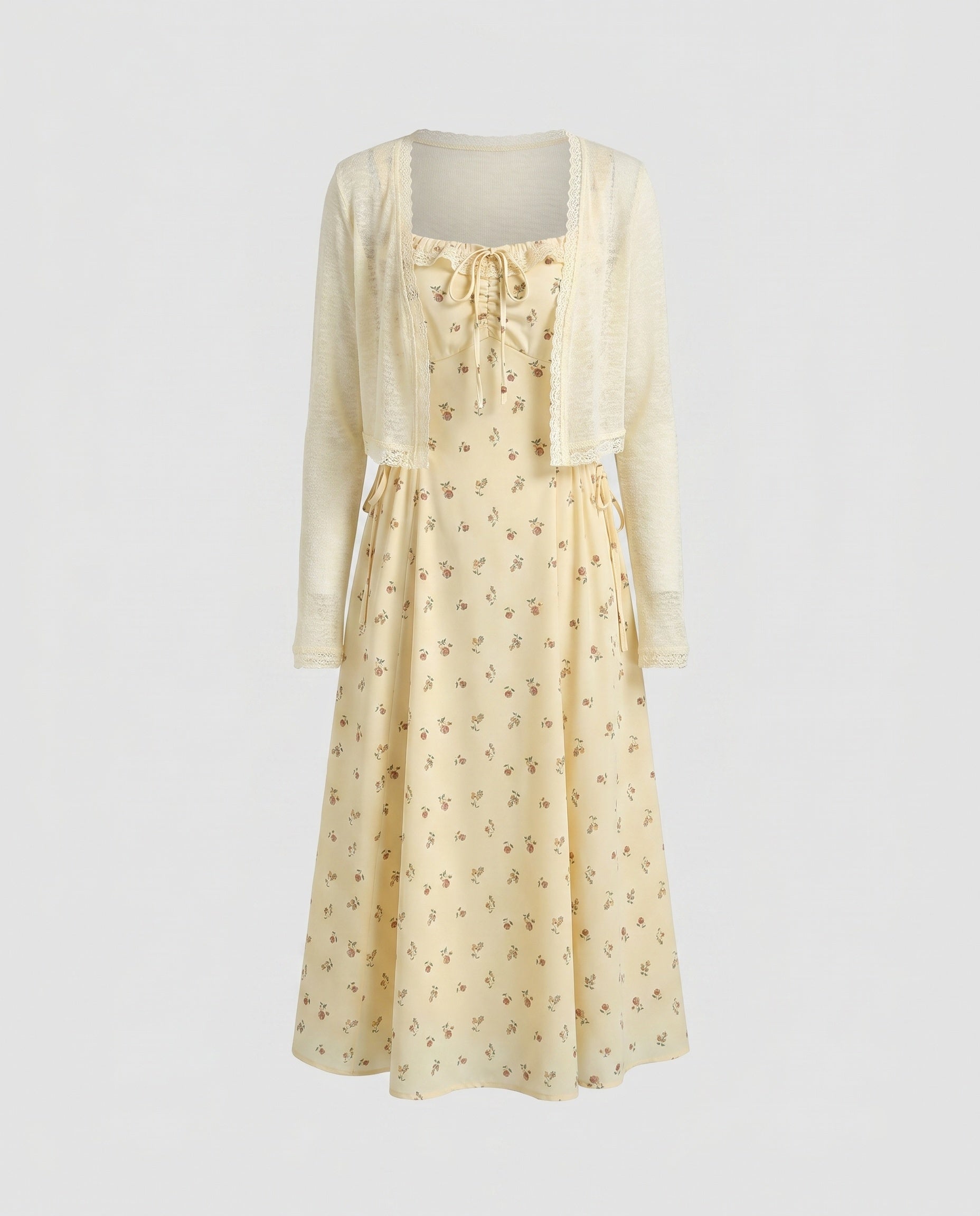 Women's midi dress with floral design and playful ruffles-Fashion Glam