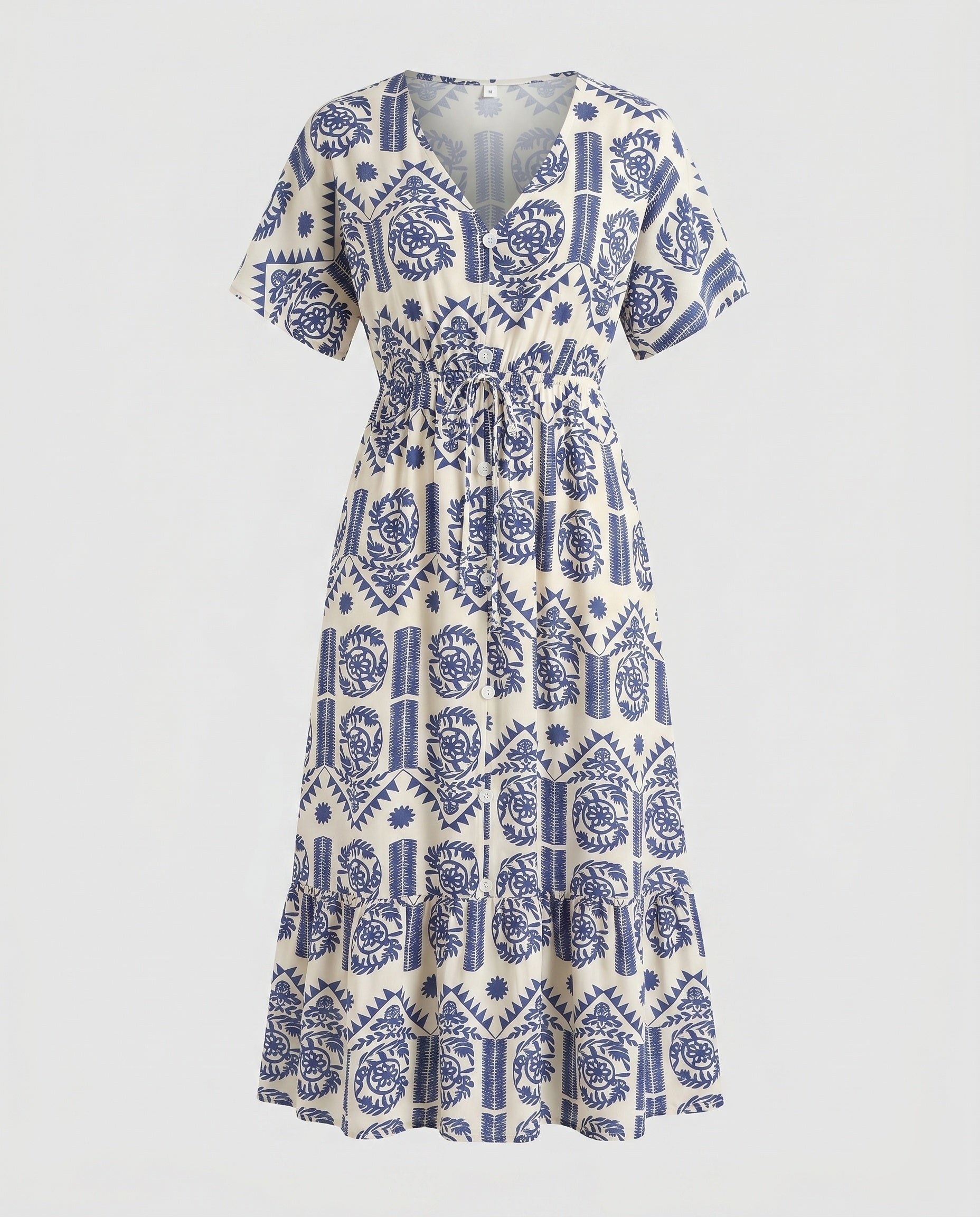 Women's midi dress with floral pattern and elastic waist belt-Fashion Glam