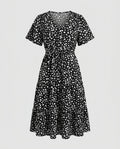 Women’s midi dress with flowing skirt and decorative polka dot pattern-Fashion Glam