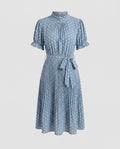 Women's midi dress with ruffle details and fitted belt-Fashion Glam