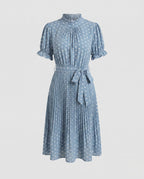 Women's midi dress with ruffle details and fitted belt-Fashion Glam