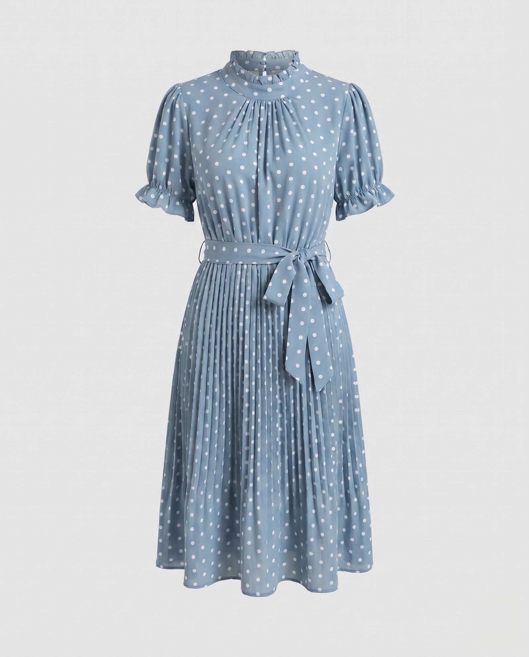 Women's midi dress with ruffle details and fitted belt-Fashion Glam