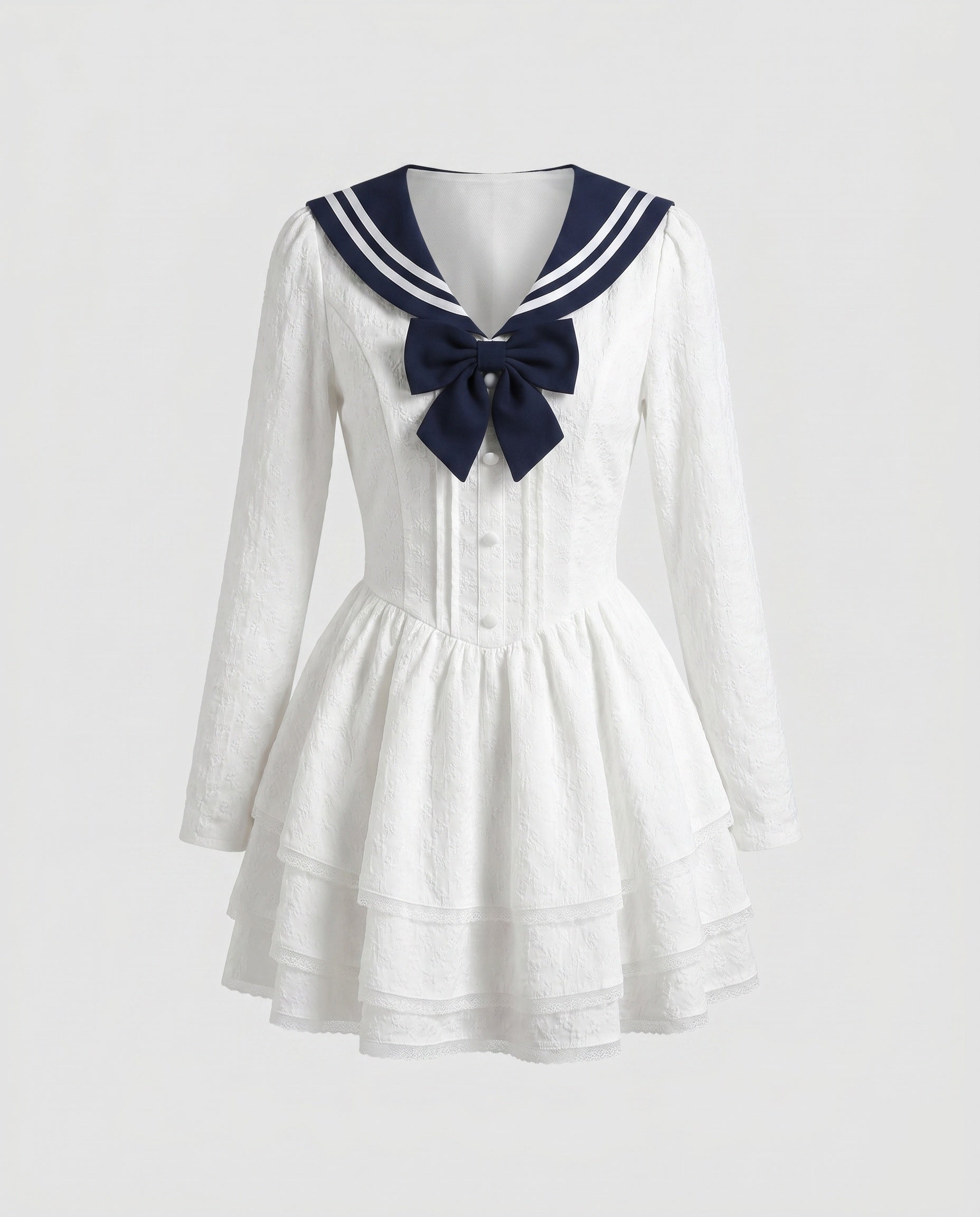 Women's nautical-inspired mini dress with wide skirt and continuous ruffle hem-Fashion Glam