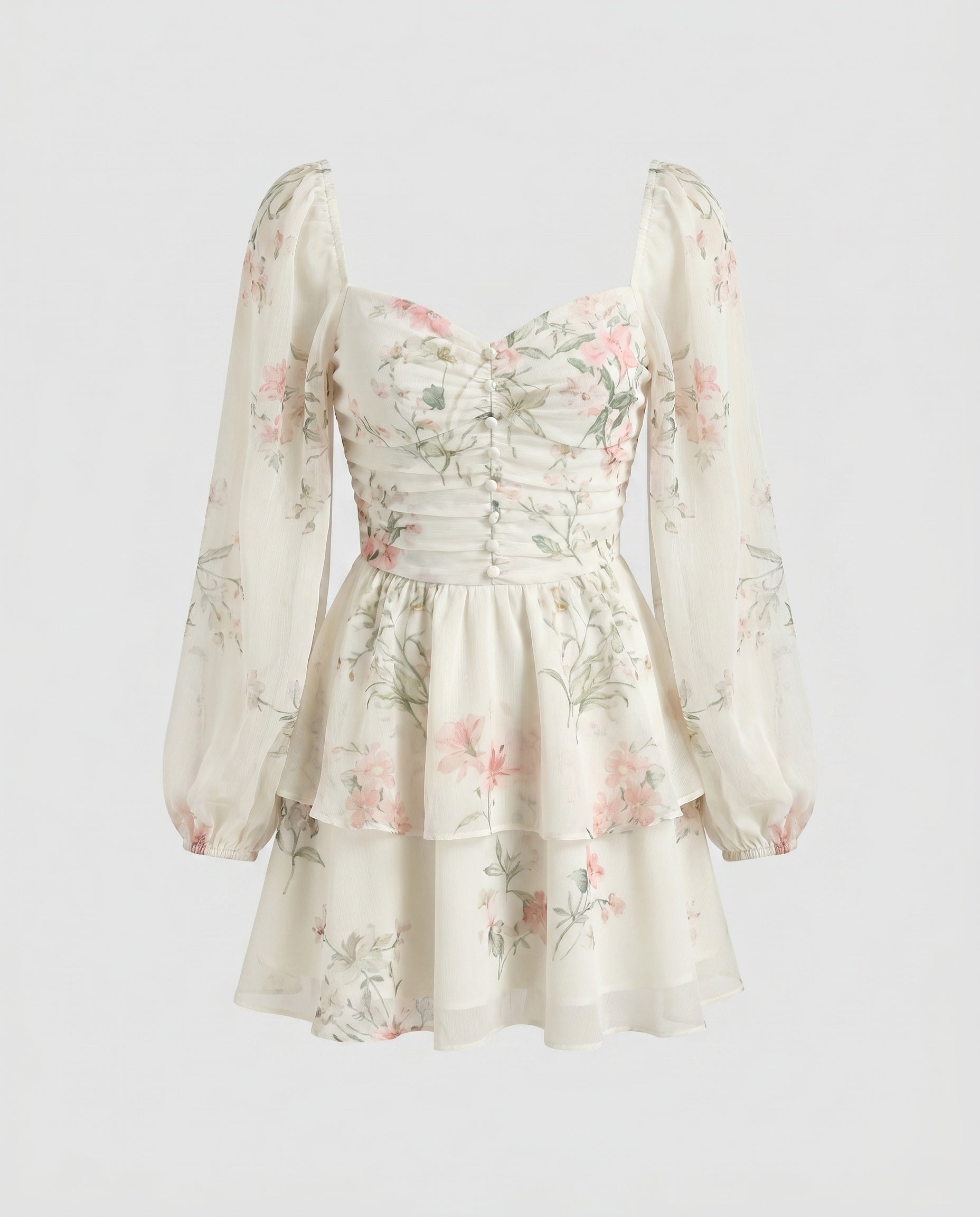 Women's Off-Shoulder Dress with Voluminous Ruffles and Floral Design-Fashion Glam