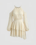 Women's Off-Shoulder Dress with Voluminous Sleeves and Elegant Hem-Fashion Glam