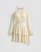 Women's Off-Shoulder Dress with Voluminous Sleeves and Elegant Hem-Fashion Glam