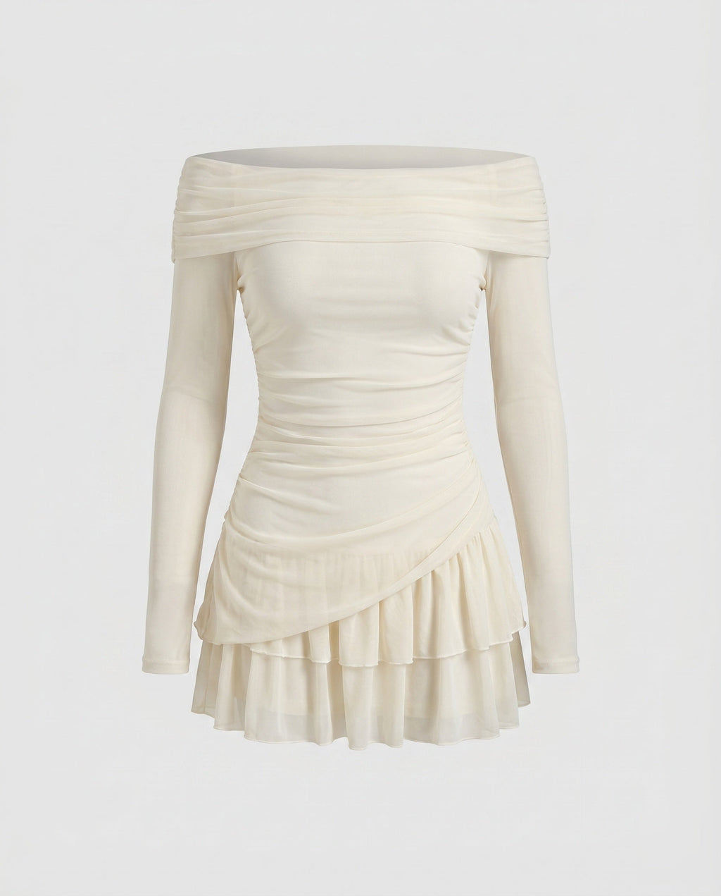 Women's Off-Shoulder Mini Dress with Ruffle Details and Body-Con Silhouette-Fashion Glam
