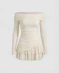 Women's Off-Shoulder Mini Dress with Ruffle Details and Body-Con Silhouette-Fashion Glam