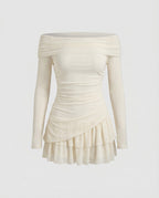 Women's Off-Shoulder Mini Dress with Ruffle Details and Body-Con Silhouette-Fashion Glam