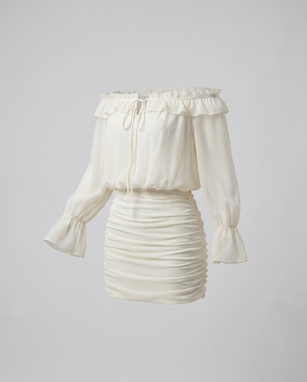 Women's Off-Shoulder Mini Dress with Voluminous Ruffles and Elegant Cut-Fashion Glam