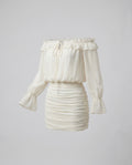 Women's Off-Shoulder Mini Dress with Voluminous Ruffles and Elegant Cut-Fashion Glam