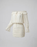 Women's Off-Shoulder Mini Dress with Voluminous Ruffles and Elegant Cut-Fashion Glam