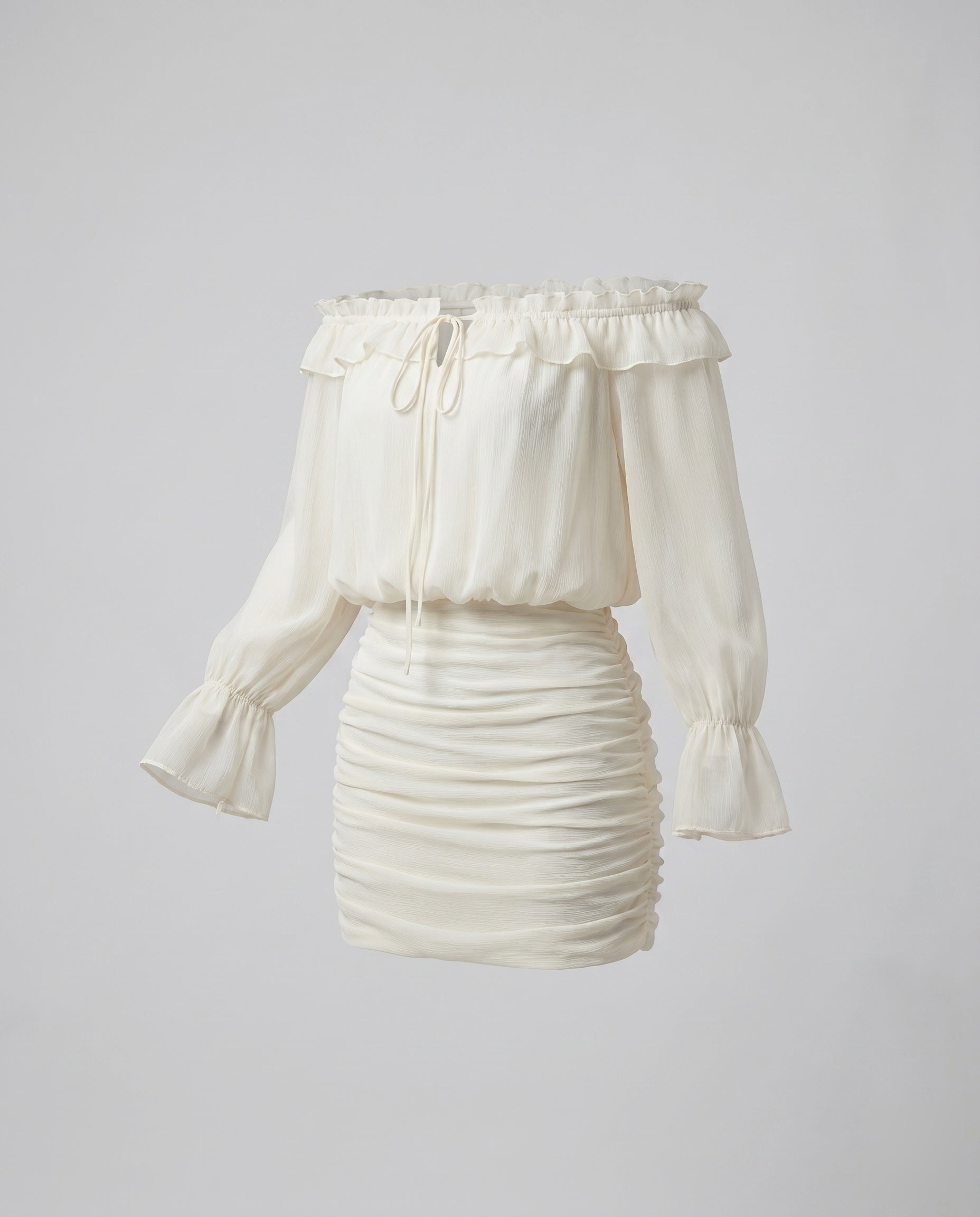 Women's Off-Shoulder Mini Dress with Voluminous Ruffles and Elegant Cut-Fashion Glam