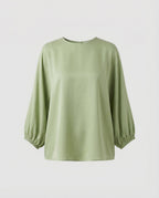 Women's oversized blouse shirt in satin look with balloon sleeves and round neckline Fashion Glam-Fashion Glam