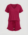Women's pajamas set with breezy shorts and V-neck-Fashion Glam