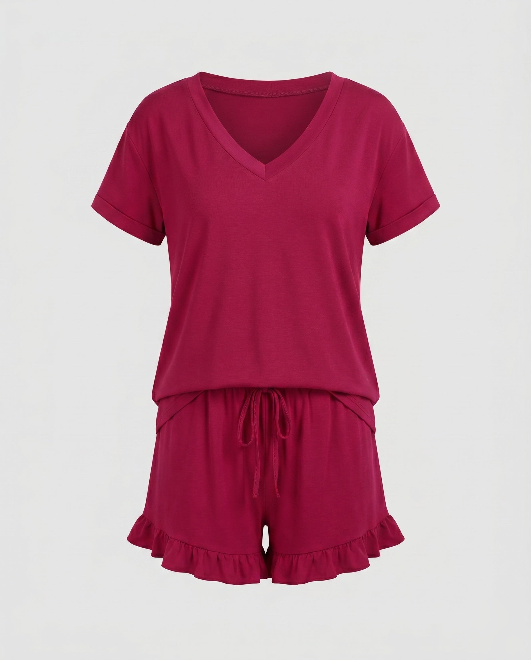 Women's pajamas set with breezy shorts and V-neck-Fashion Glam