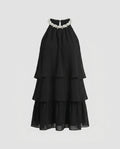 Women's Playful Chiffon Dress with Voluminous Ruffles and Elegant Neck Scarf-Fashion Glam