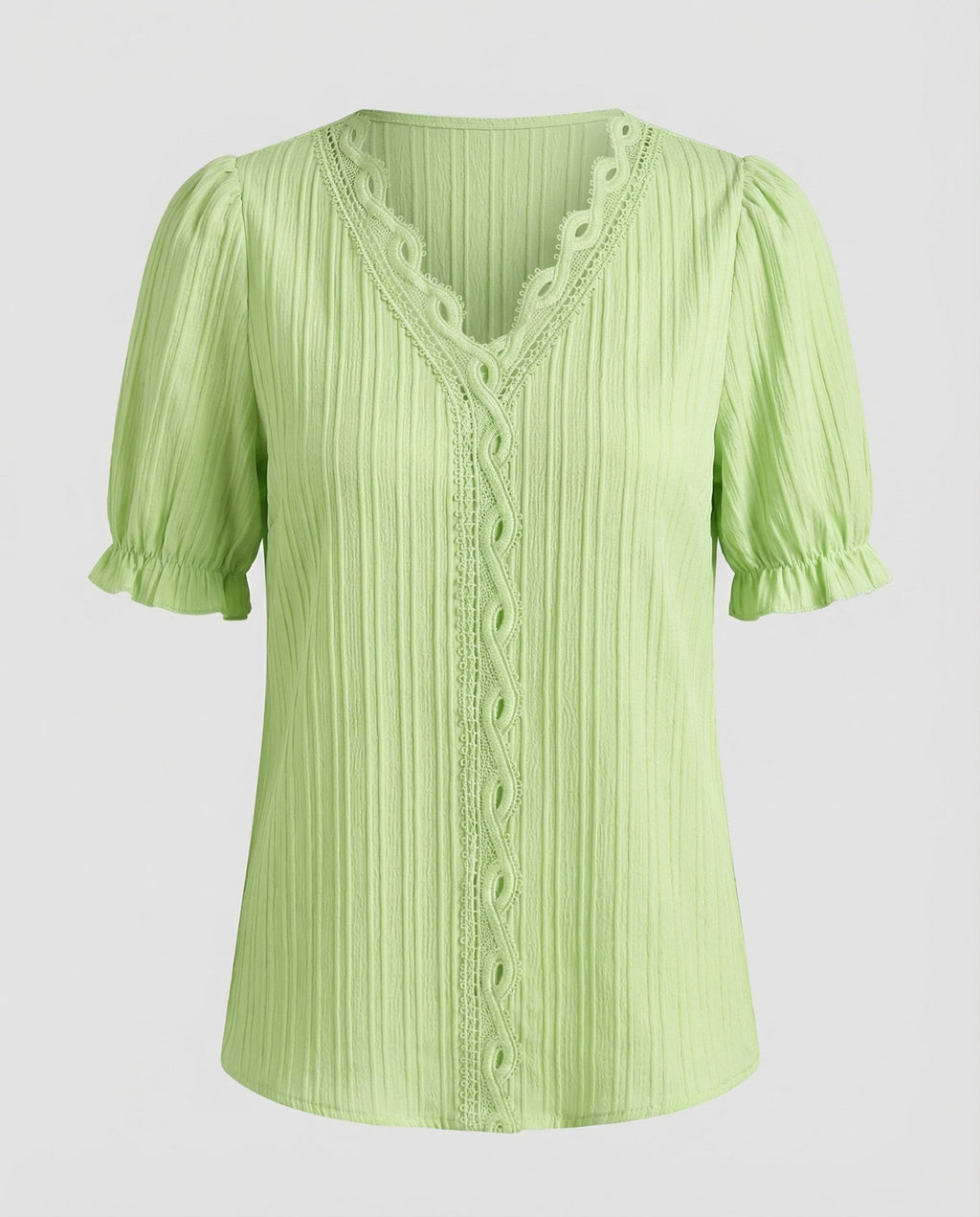 Women's Pleated Blouse Top with Lace Trim-Fashion Glam