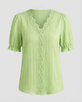 Women's Pleated Blouse Top with Lace Trim-Fashion Glam