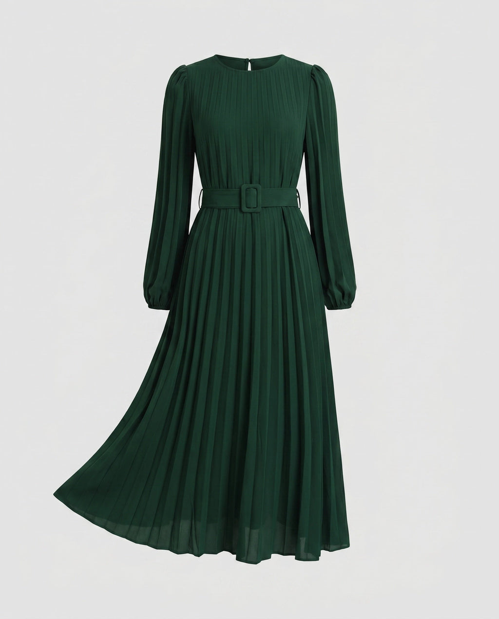 Women's Pleated Maxi Dress with Elegant Waistbelt and Puff Sleeves-Fashion Glam