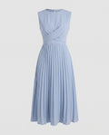 Women's Pleated Maxi Dress with Wrap Top and Elegant Waist Tie-Fashion Glam