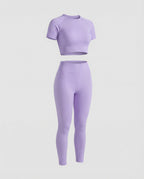 Women's Ribbed Crop Top and Leggings Stretch Set-Fashion Glam