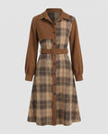 Women's shirt dress with belt and modern check pattern-Fashion Glam