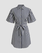 Women's shirt dress with fashionable stripes and tie belt-Fashion Glam