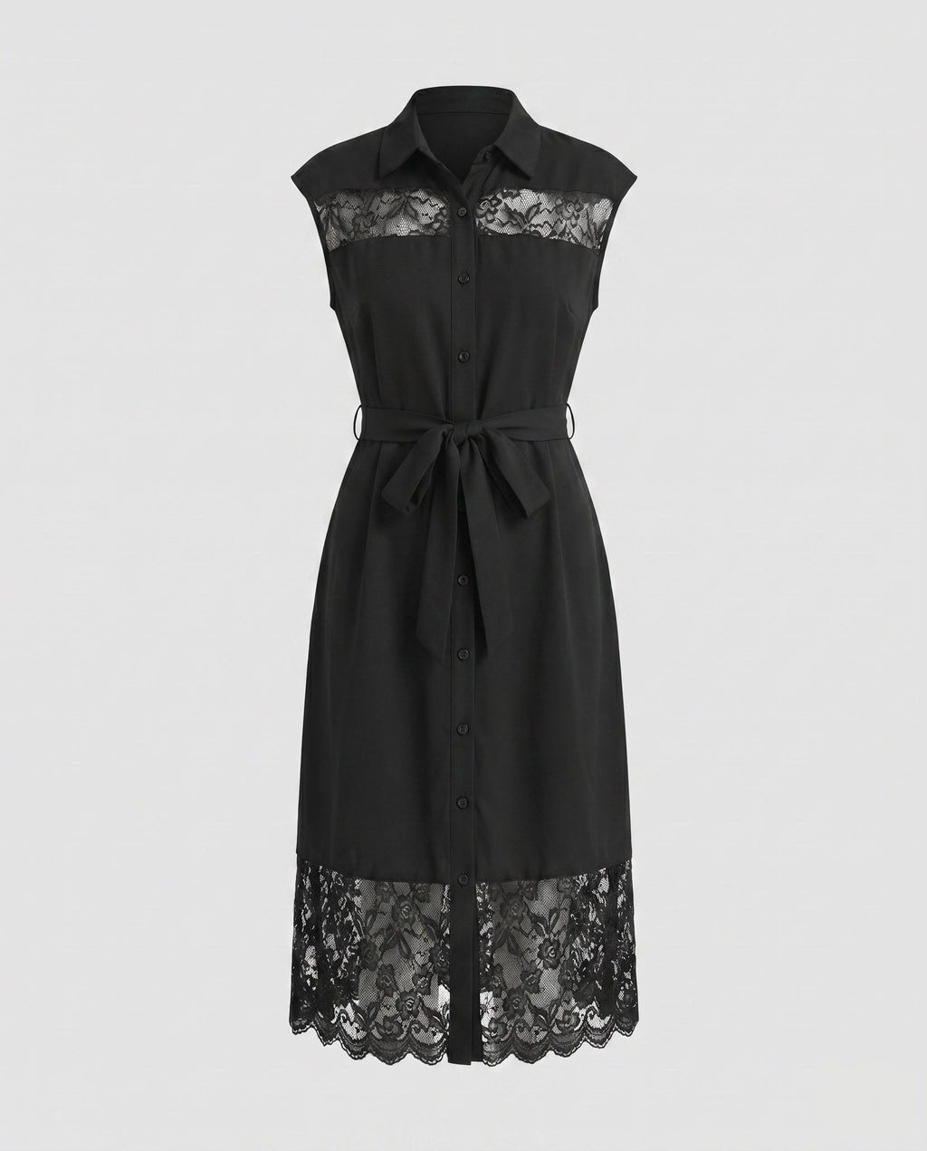 Women's shirt dress with lace accents and tie belt-Fashion Glam