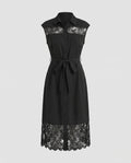 Women's shirt dress with lace accents and tie belt-Fashion Glam