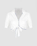 Women's Short Blouse Top with Playful Tie Design-Fashion Glam
