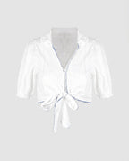 Women's Short Blouse Top with Playful Tie Design-Fashion Glam