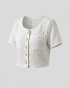 Women's Short Sleeve Blouse Shirt with Button Design and Textured Fabric-Fashion Glam