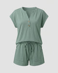 Women's Short Sleeve Shirt and Pants Set with Button Details-Fashion Glam