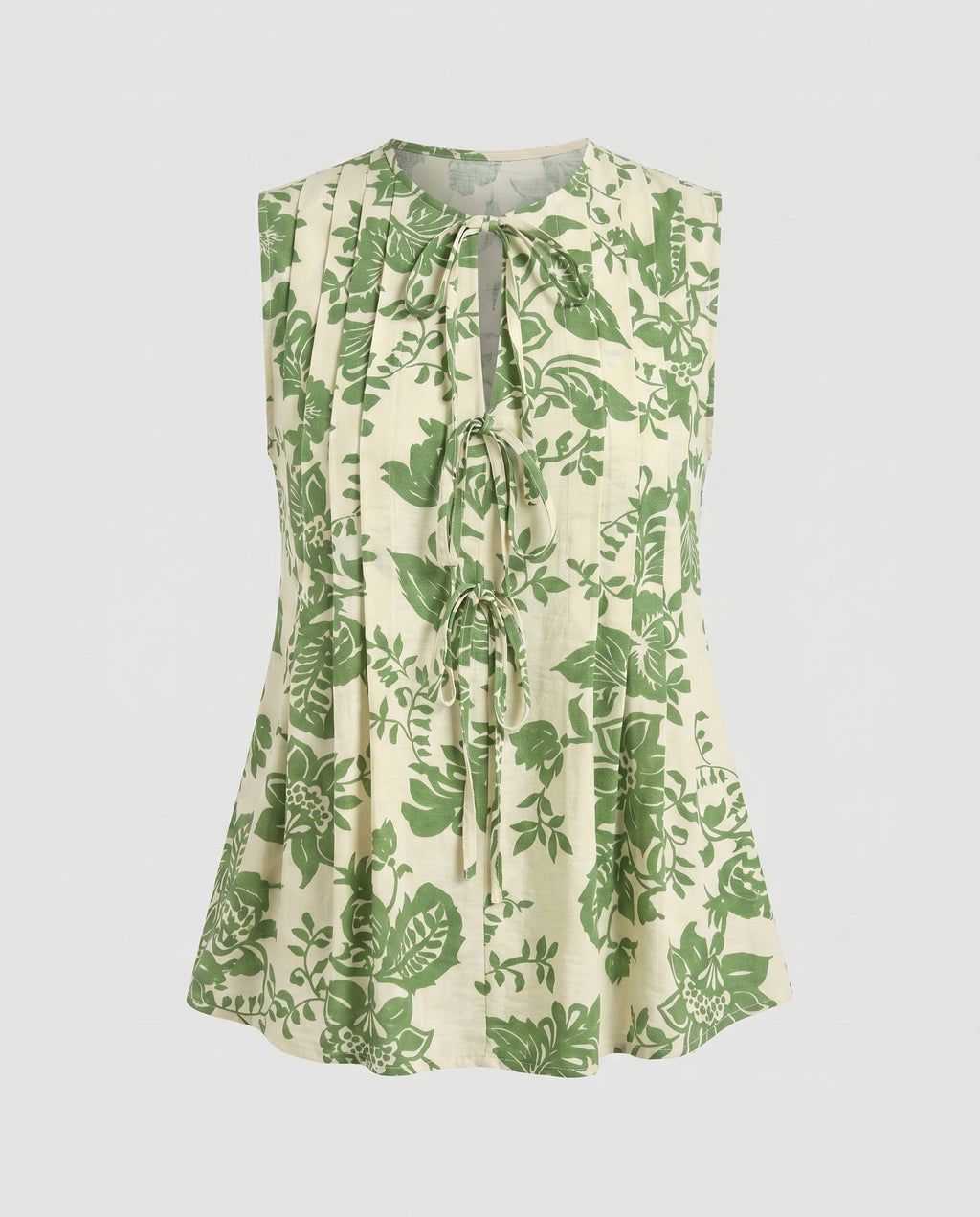 Women's sleeveless blouse shirt with playful ruffles and decorative neckline-Fashion Glam