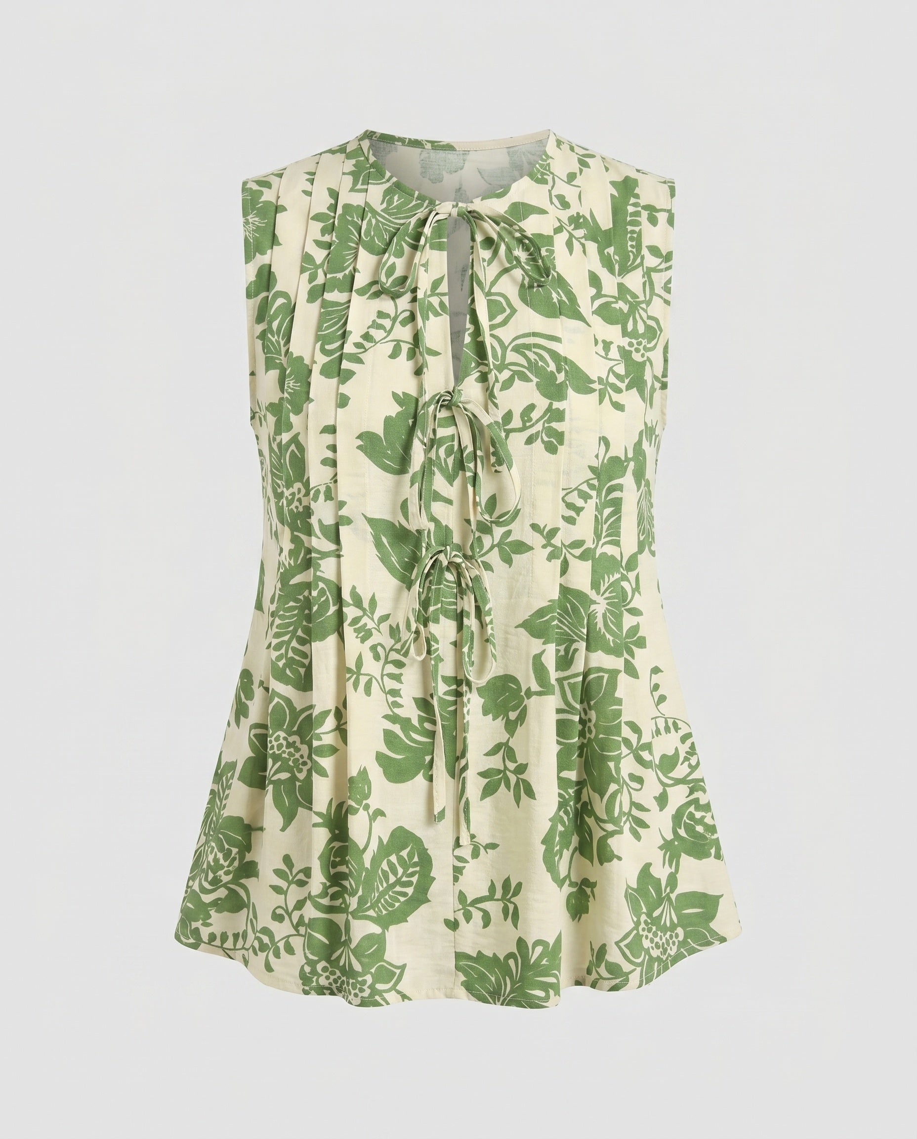 Women's sleeveless blouse shirt with playful ruffles and decorative neckline-Fashion Glam