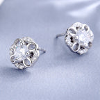 Women's stud earrings with delicate flower design and sparkling crystals Fashion Glam-Fashion Glam