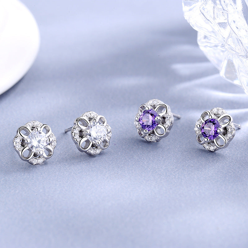 Women's stud earrings with delicate flower design and sparkling crystals Fashion Glam-Fashion Glam