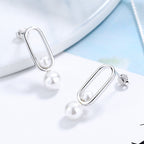 Women's stud earrings with modern oval design and elegant pearls Fashion Glam-Fashion Glam